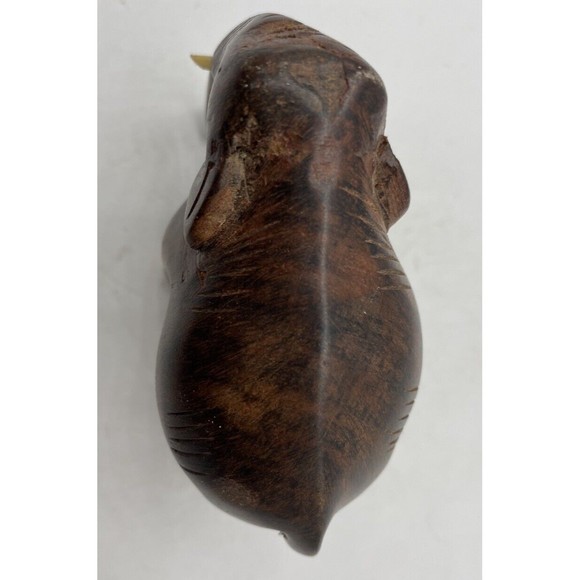 Vintage Hand Carved Elephant Wooden Sculpture Figurine Statue With Tusks 3.25 In - Picture 2 of 6